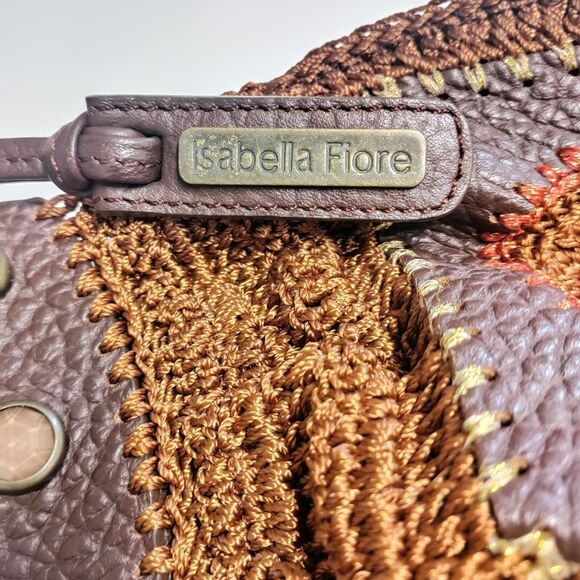 Isabella Fiore Handbag Leather Brown Multi-Color Jeweled Embroidered Crocheted - Picture 11 of 16
